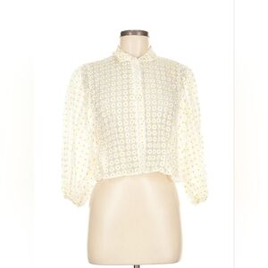 Zara Cream Peter Pan Collar Cropped Blouse